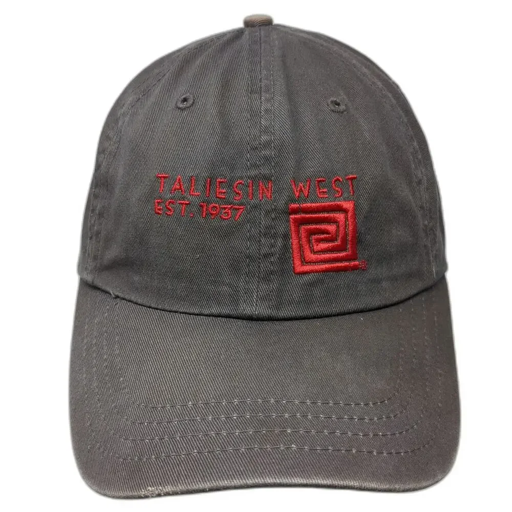 Taliesin West 5 Panel Gray Hat One Size Adjustable Slideback Cotton Red Logo